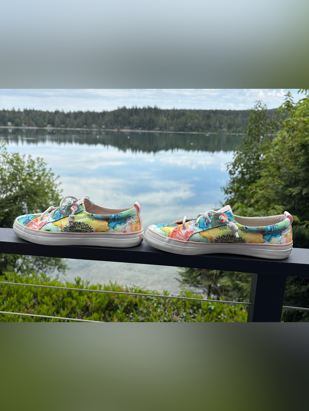 Sperry Watercolor Nature & Aquatic Theme Canvas Boat Shoe in Multi-Color Sz 8.5 - Picture 8 of 9